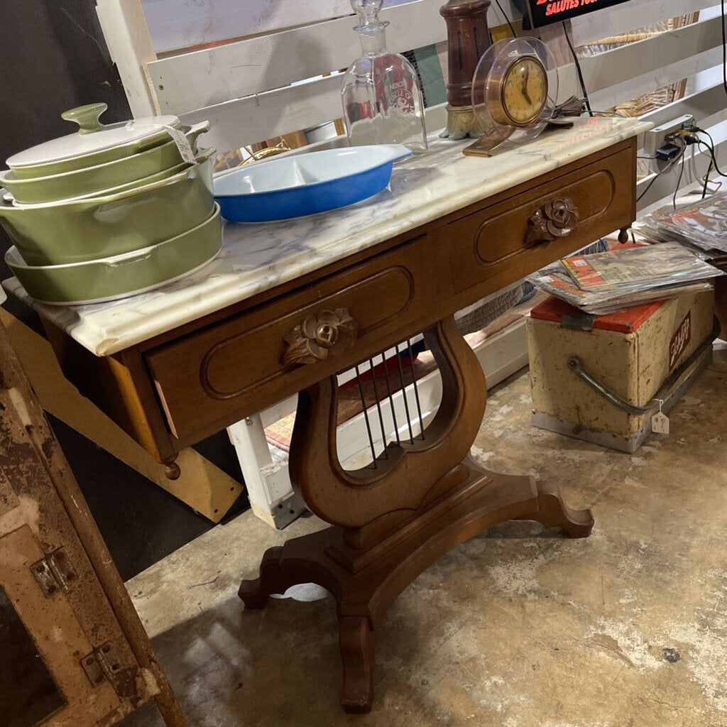 Wood Hallway Table With Marble Top