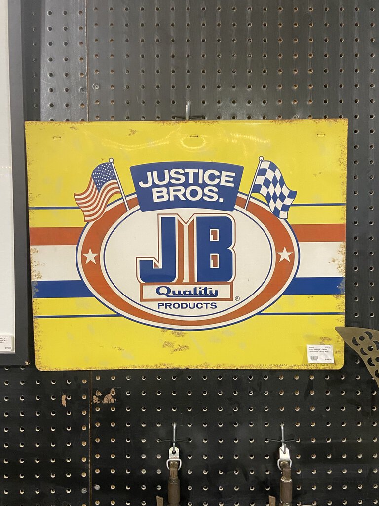 Rare vintage Justice Bros auto racing sign