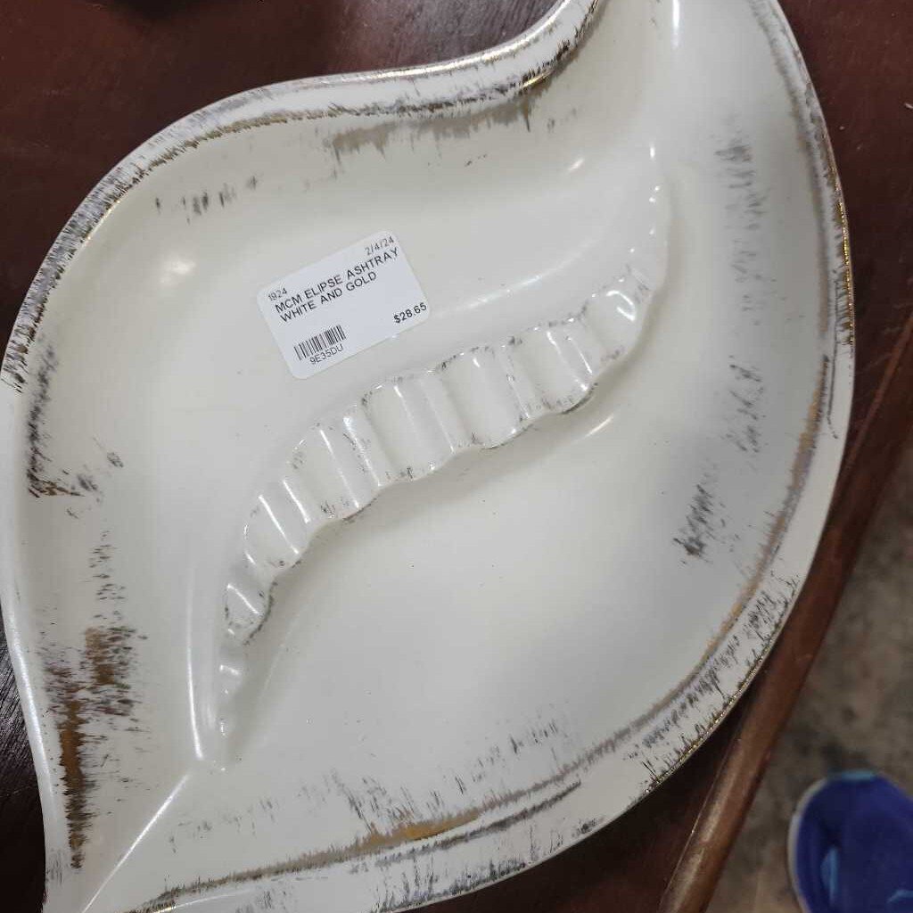 MCM ELIPSE ASHTRAY WHITE AND GOLD