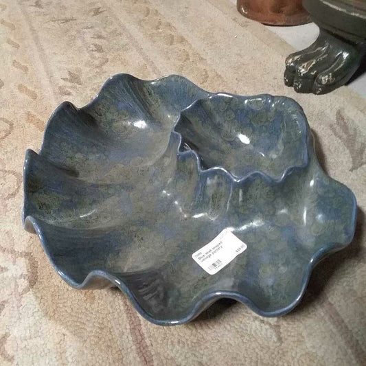 Blue shell shaped vintage pottery