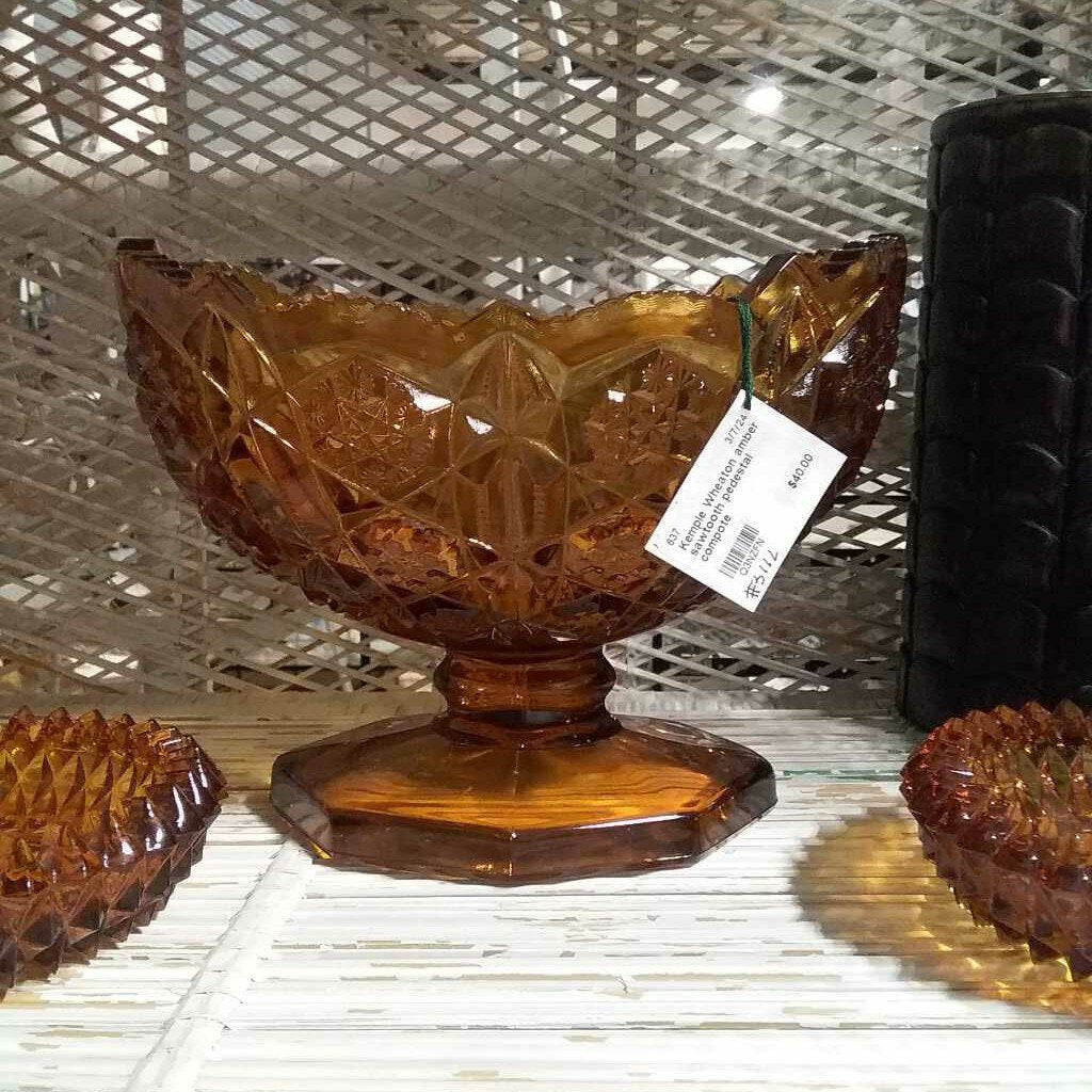 Kemple Wheaton amber sawtooth pedestal compote