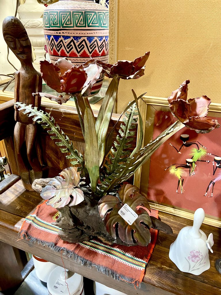 Asst copper leaves on driftwood