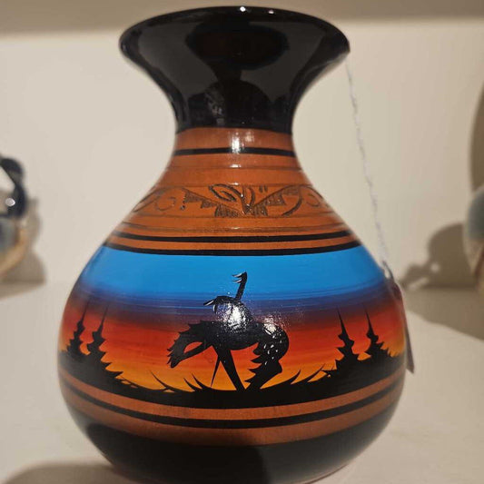 Navajo multi colored bulbus vase 6" H
