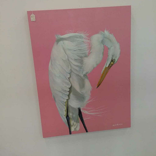 Egret on pink 30x40