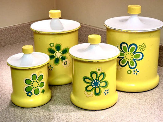 Vintage Kromex Canisters Yellow Set of 4