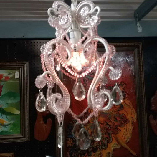 Pink Plastic & Clear Glass Crystal Chandelier