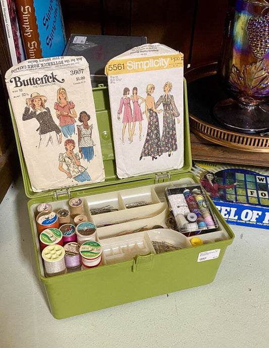 1970's sewing box, kit & patterns