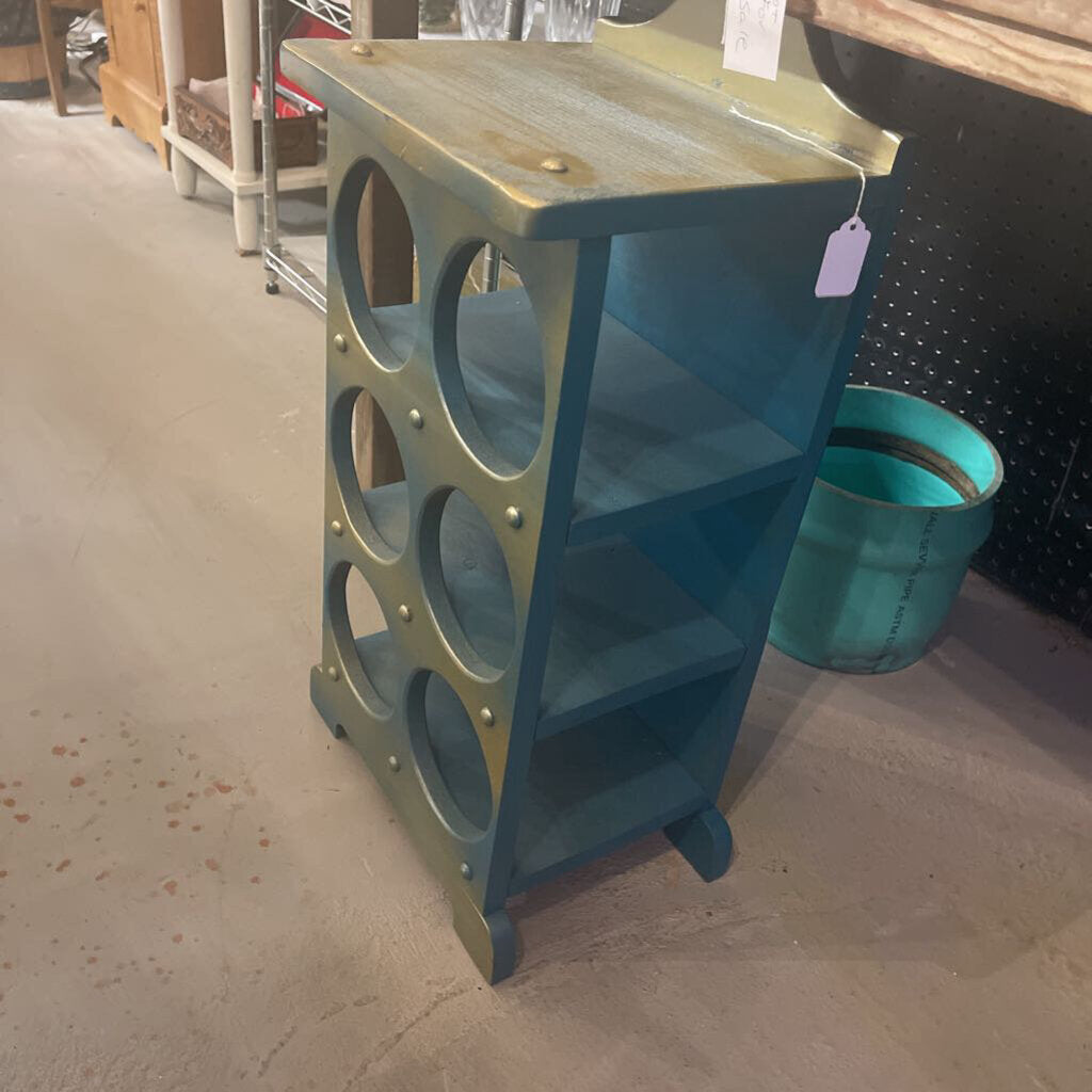 Teal and gold Wooden wine rack