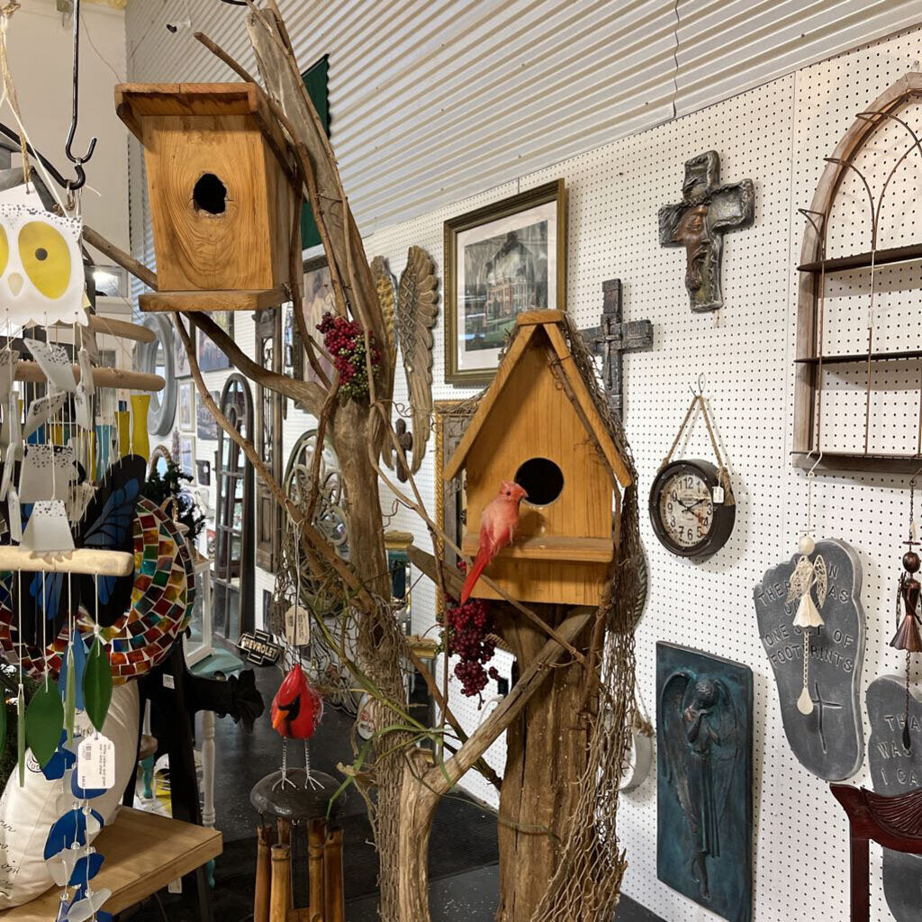 Double Trees with 2 Wood Bird Houses