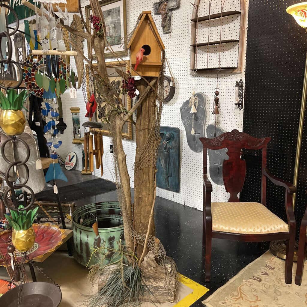 Double Trees with 2 Wood Bird Houses