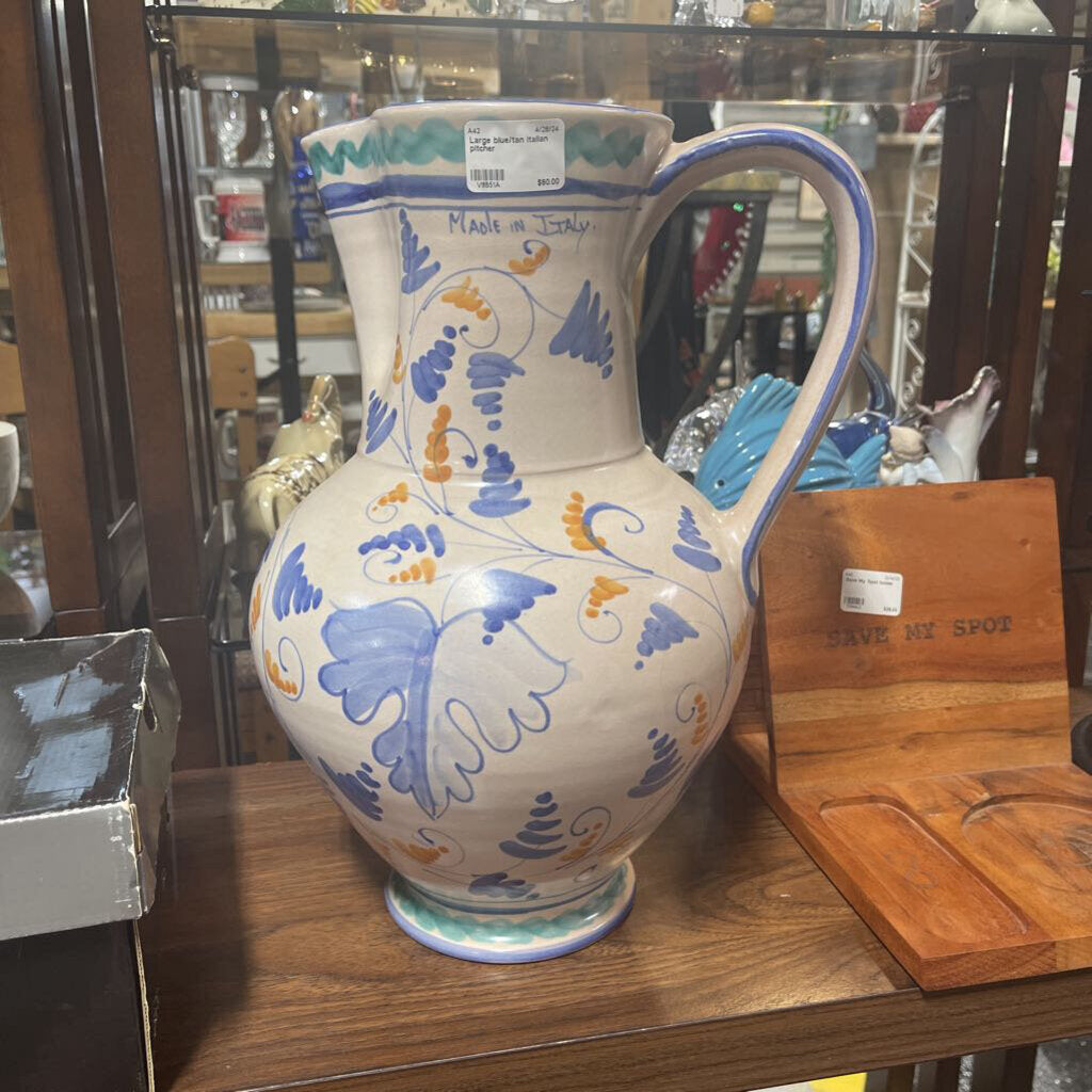 Large blue/tan Italian pitcher