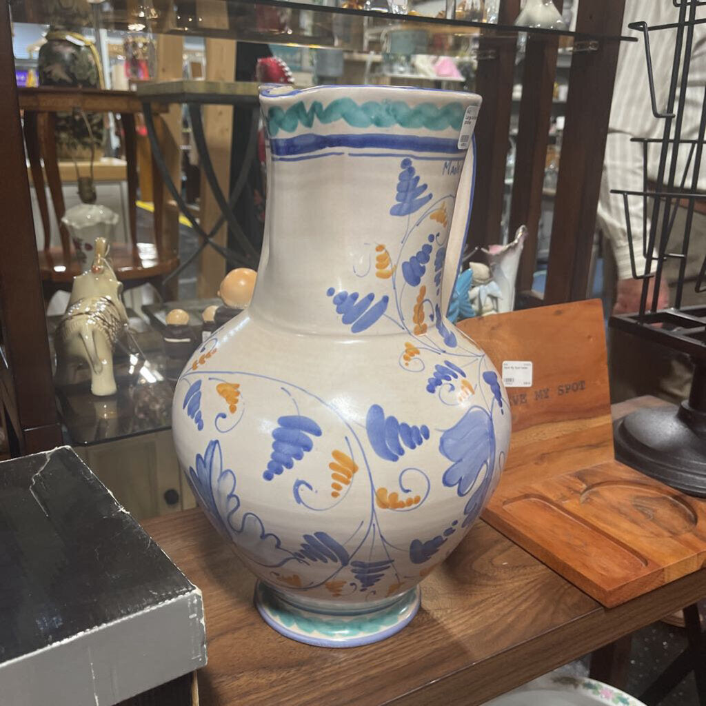Large blue/tan Italian pitcher