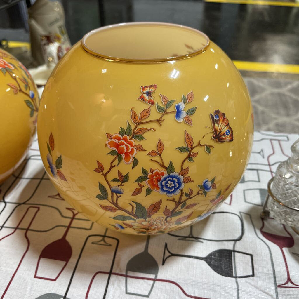 Italian Norleans Yellow Pitcher and Vase w/ Butterflies and Flowers