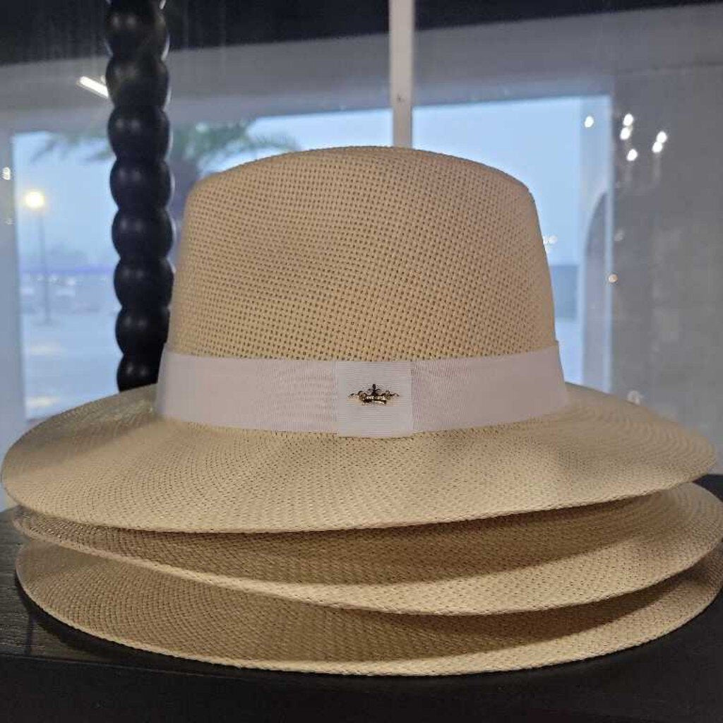 Panama Wide Brim Fedora -Light Natural/White
