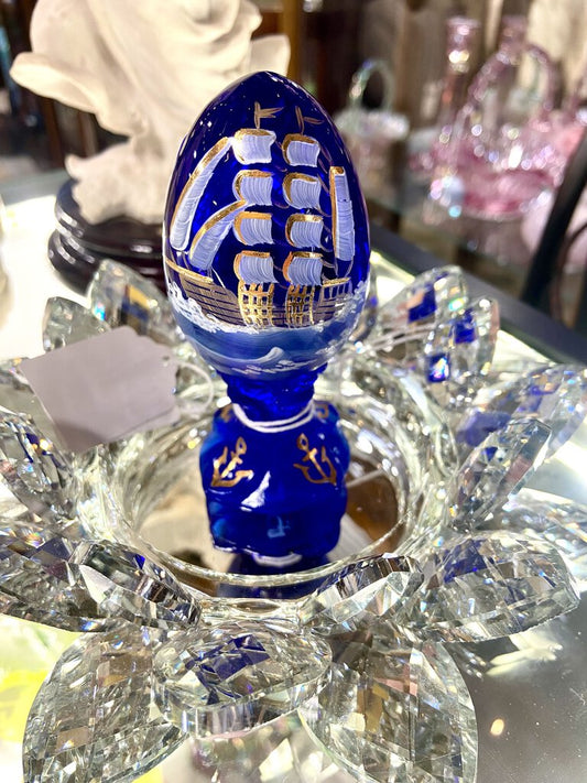 Fenton Cobalt Egg Ship & Whale Artist Signed