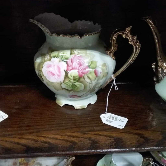 Vintage Lefton 796 Green Heritage Roses Water Pitcher