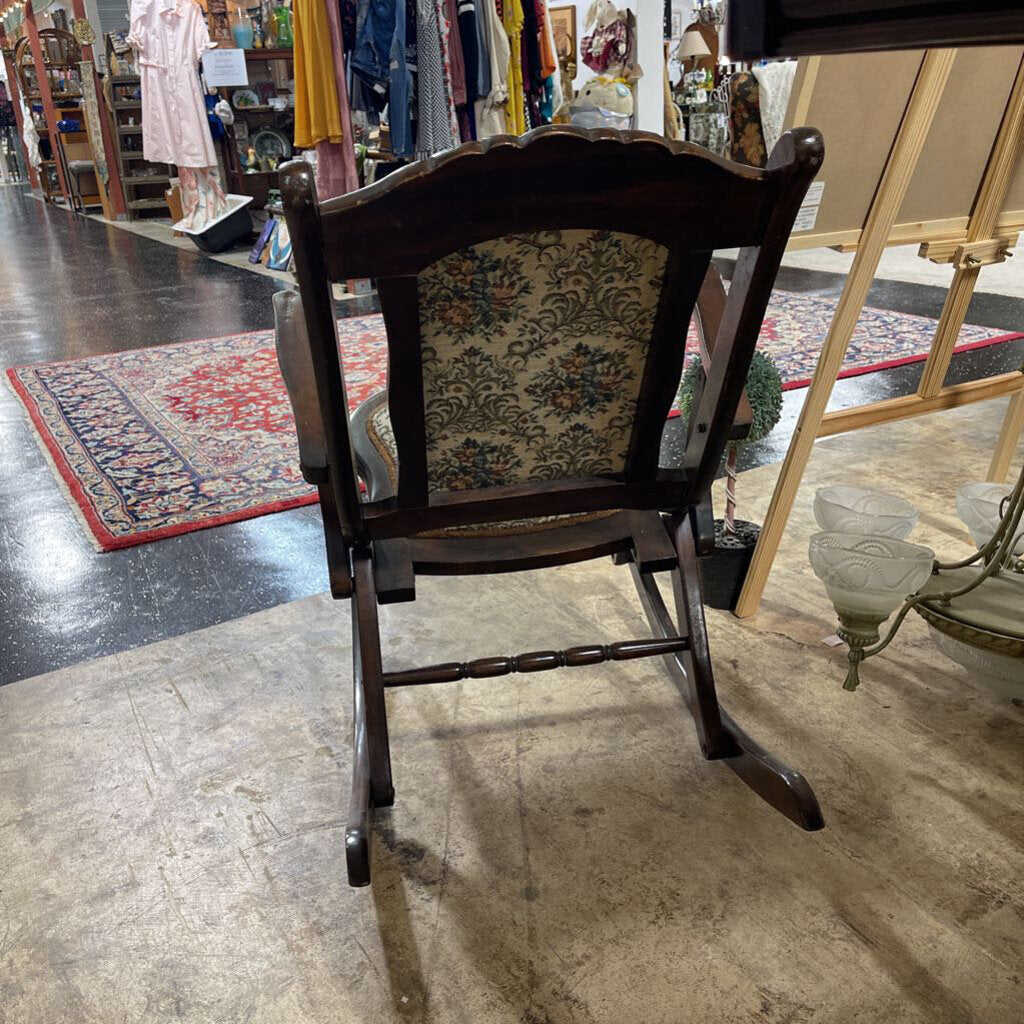 Vintage Folding Carved Wood Tapestry Rocking Chair Rocker Estate Find