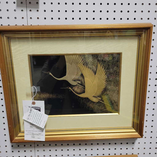 Framed Japanese Style Lacquerware (Shiki) Cranes