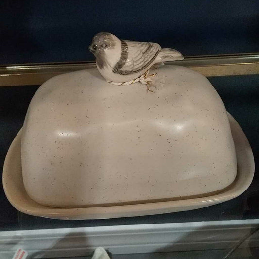 Stoneware Butter Dish w/Bird