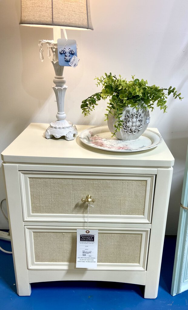 Cream Color 2- Drawer Nightstand with Burlap Inserts and Gold Hardware 23.5x15.75x25