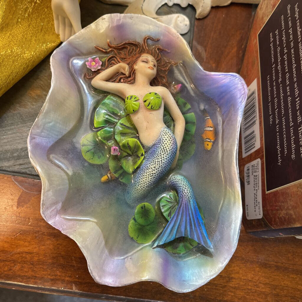 Mermaid Sheila Wolk Elan Vital Ariel With Koi Fishes In Clam Shell