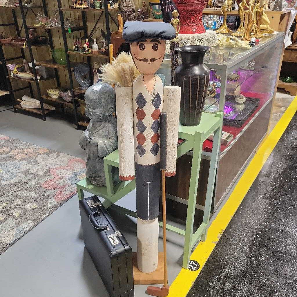 FOLKART HAND MADE GOLFER FROM LOGS