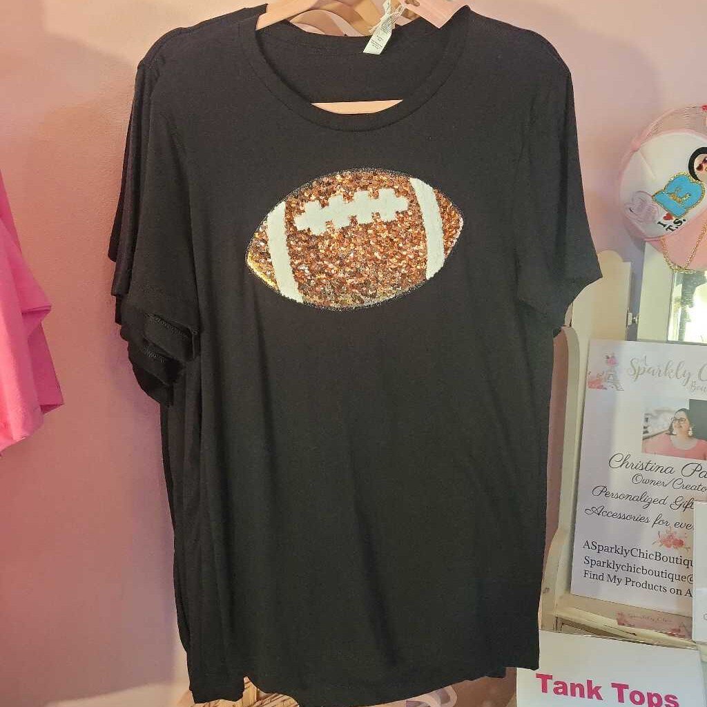 Black Sequin Football Tee