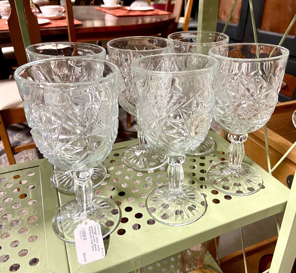 Vintage Libby wine goblet/water glass starburst hob star barware Set of six