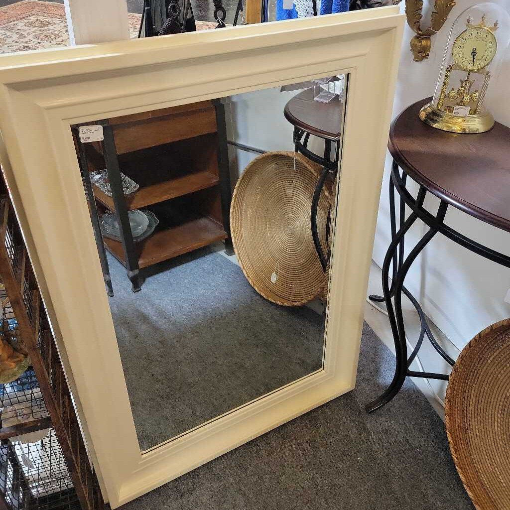 White Wood Framed Beveled Mirror