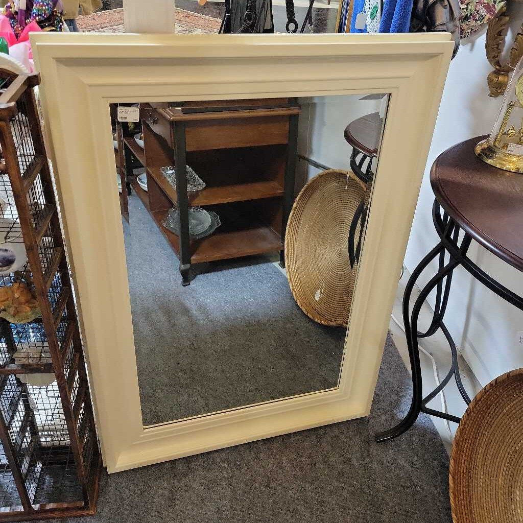 White Wood Framed Beveled Mirror