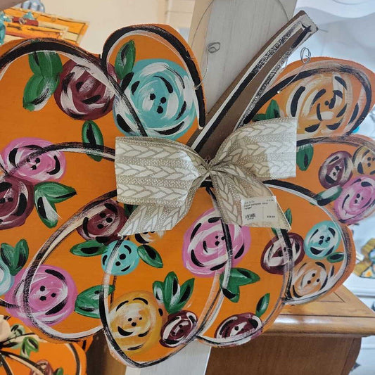 Floral pumpkin door hanger