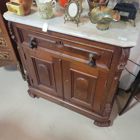 Victorian 1860s Walnut Marble Top Commode