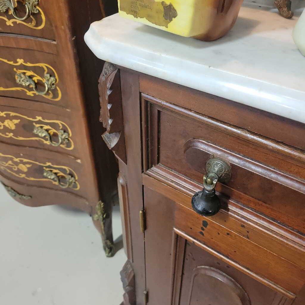 Victorian 1860s Walnut Marble Top Commode