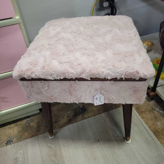 MCM Pink Furry Stool w/Lid & Storage