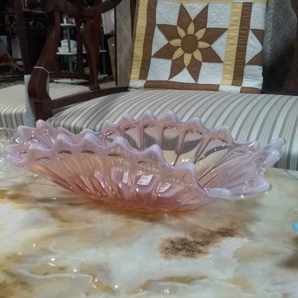 Vintage Fostoria HEIRLOOM Pink Opalescent Glass Centerpiece Console Bowl