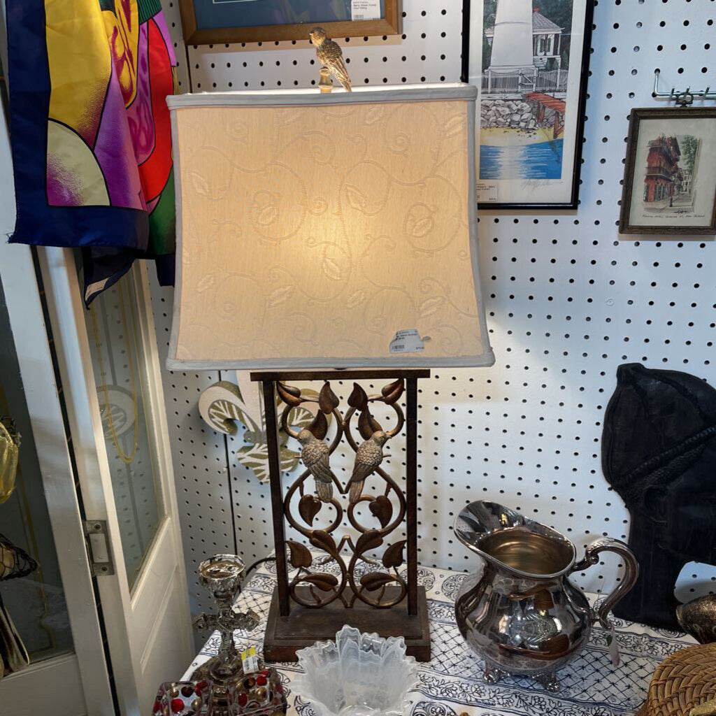 Lamp, metal bronze with birds