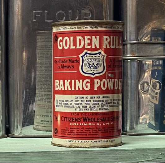 Vintage Golden Rule Baking Powder Can Sealed