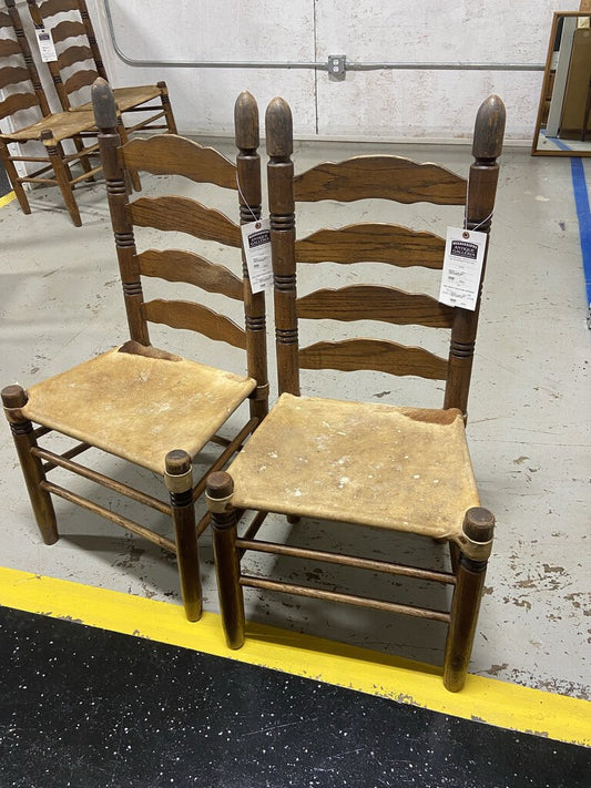 Primitive Ladder Back Chair w/Hide Seat