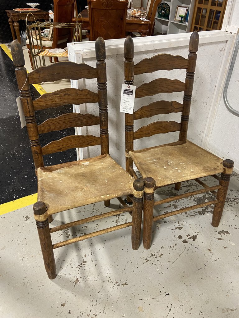 Primitive Ladder Back Chair w/Hide Seat