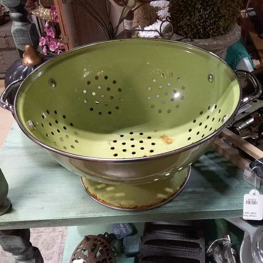 Vintage Green Enamel Colander