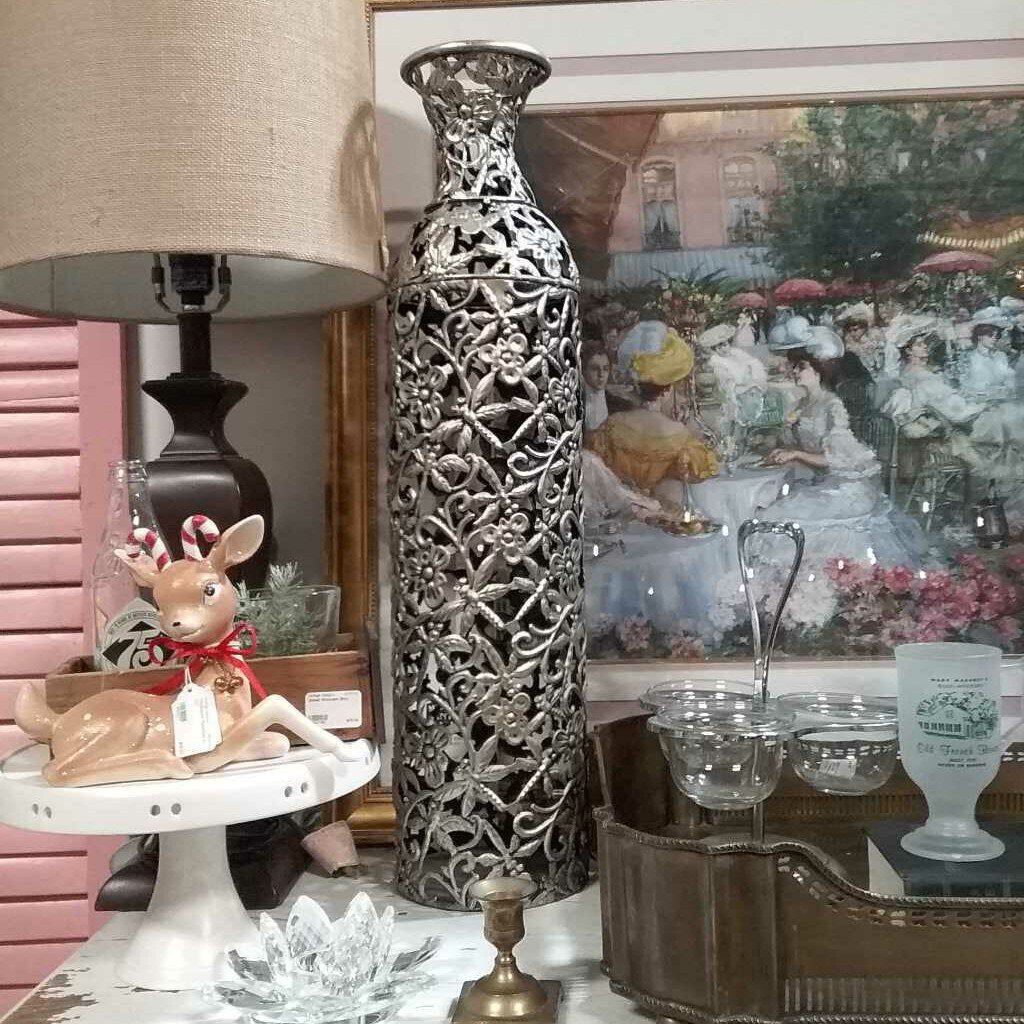 26.5" Tall Ornate Silver Metal Vase