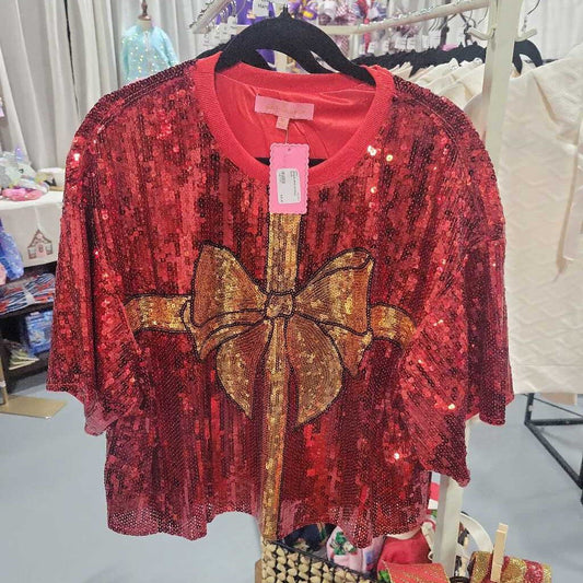 Sequin Red w/Gold Bow