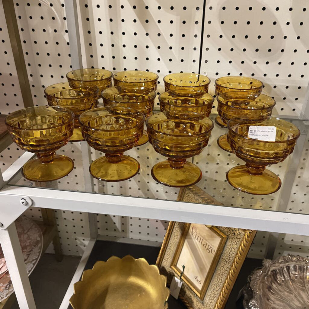 Set of 12 Indiana glass amber champagne/sherbet glasses