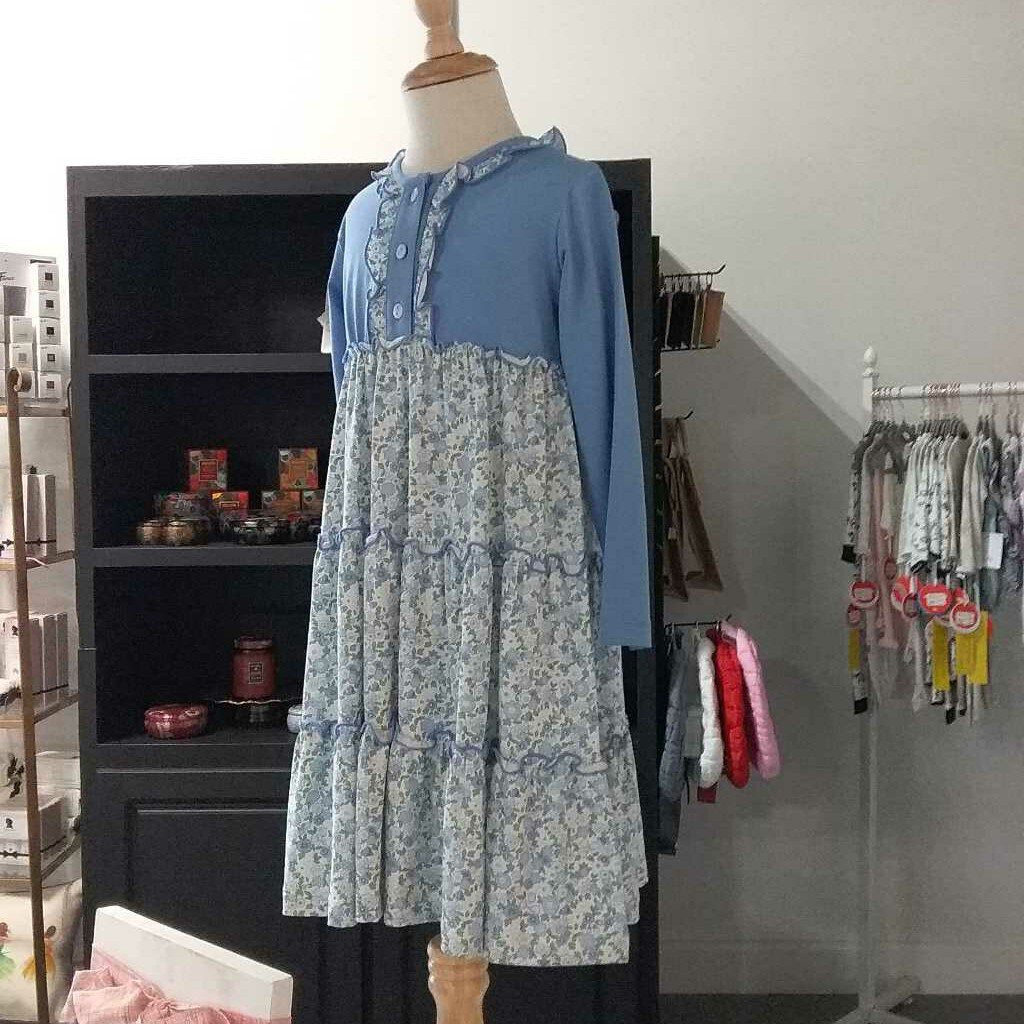 Blue Flowered Tiered Dress