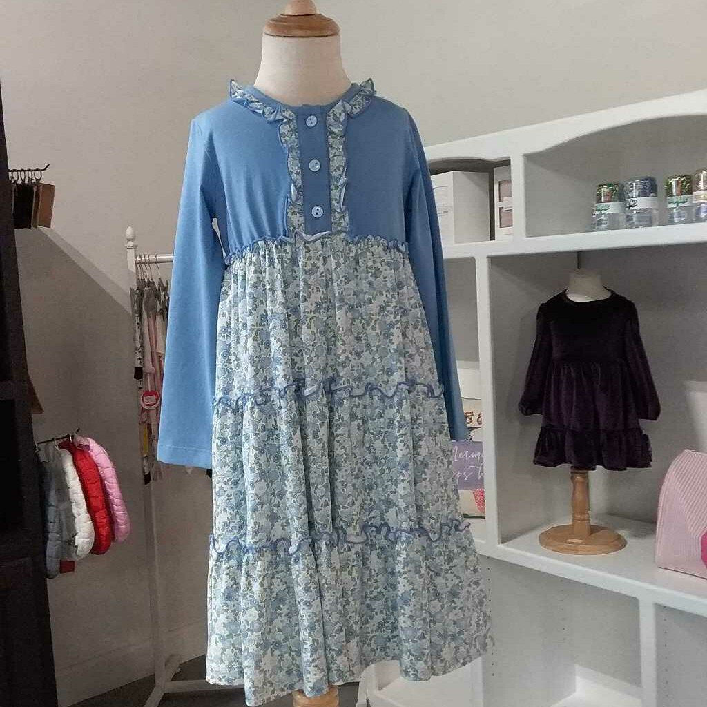 Blue Flowered Tiered Dress