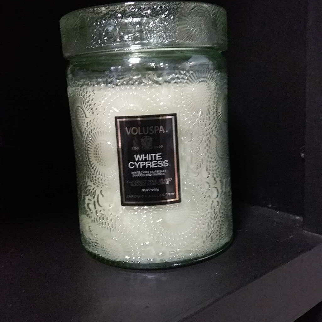 Large Jar White Cypress Christmas Candle