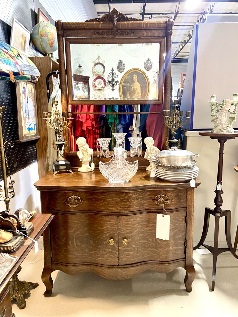 Antique Tiger Oak Towel Bar Washstand