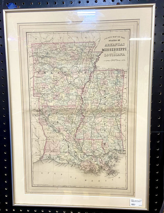 Original 1884 Map Hand Colored Ark-La-Miss