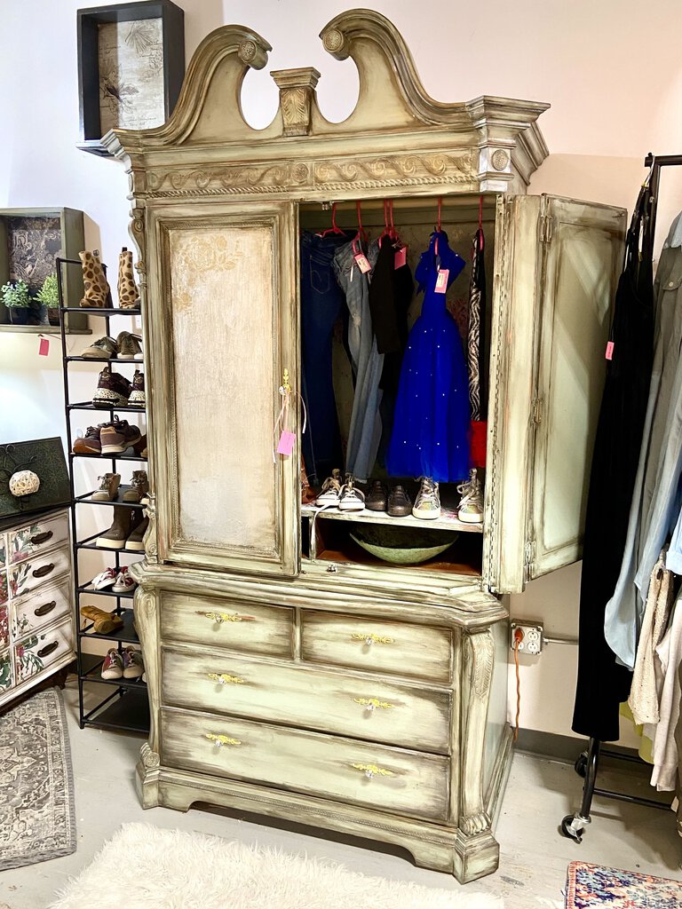 Tall Armoire light green with gold accents