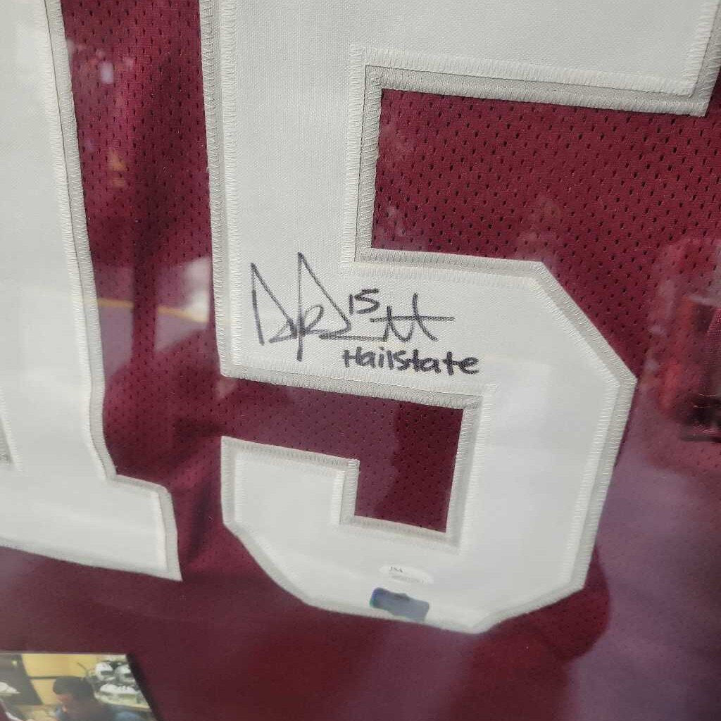 TM541--Dax Prescott signed / framed MS STATE #15 Jersey 25.5" x 37.5"